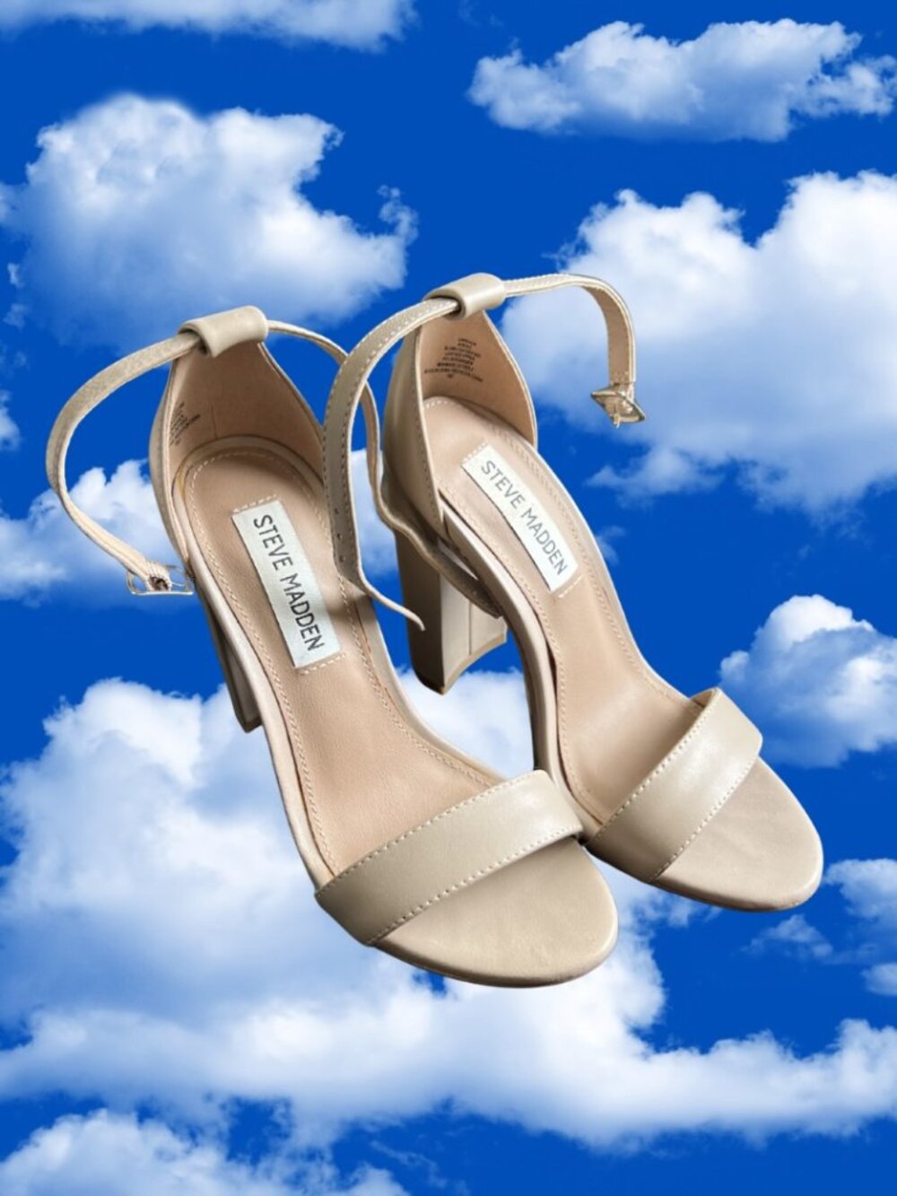 Steve Madden Nude Ankle Strap Block Heel Sandals Women's Size 5 GOOD CONDITION